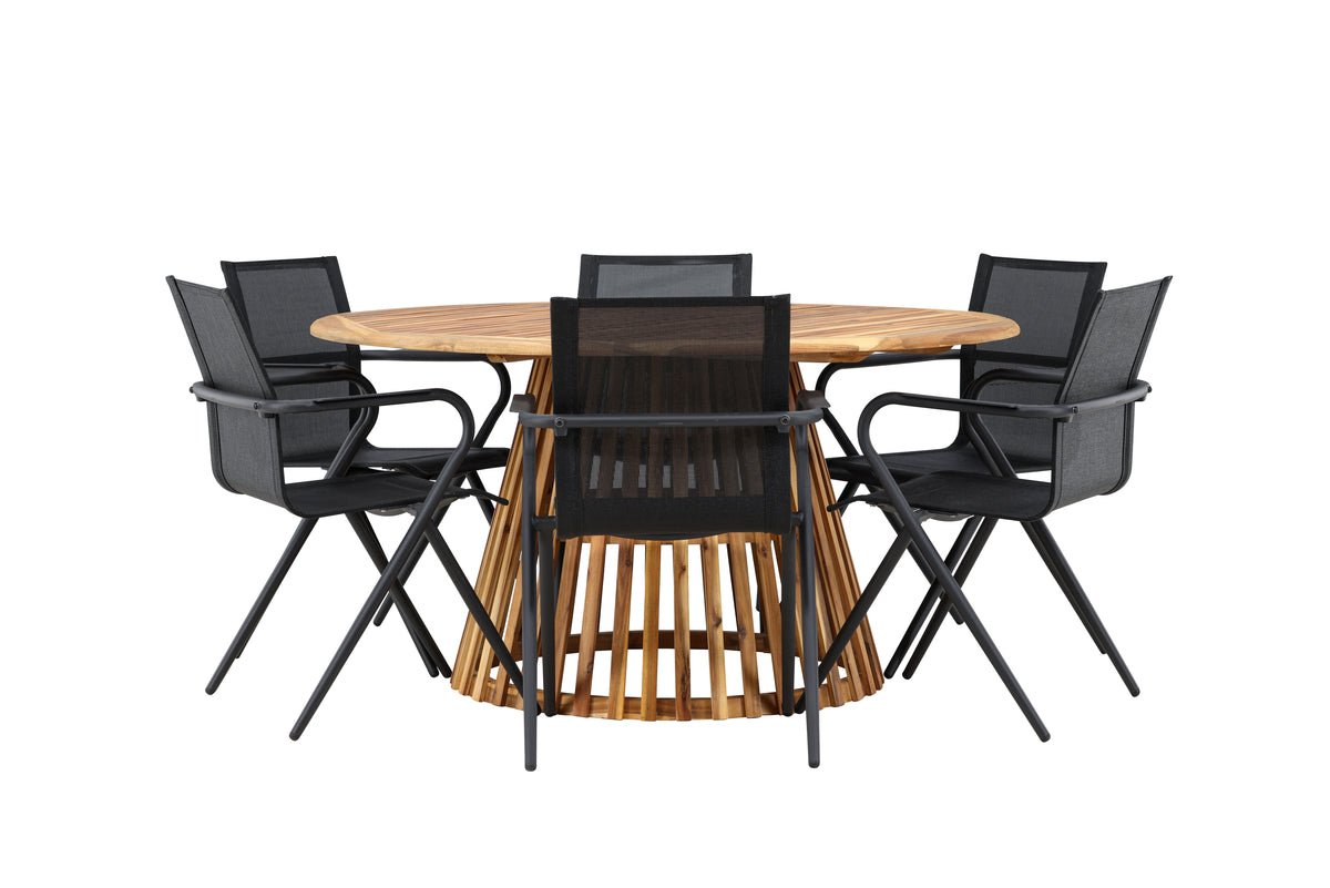 Garten Essgruppe Flora – 7-teiliges Gartenmöbel-Set mit Tisch aus Akazie in Natur-Optik