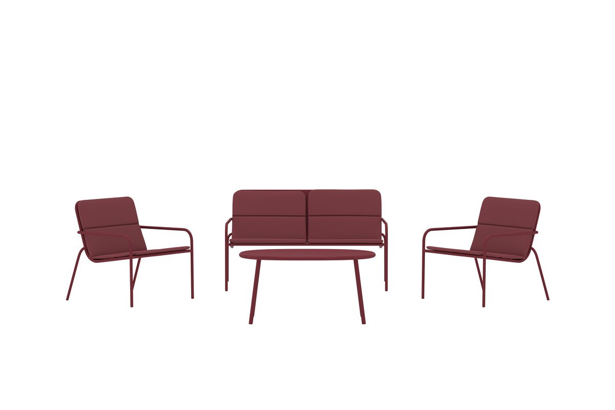 Garten Loungeset Abil – 4-teilig in Rot mit Sofa, Sesseln & Tisch