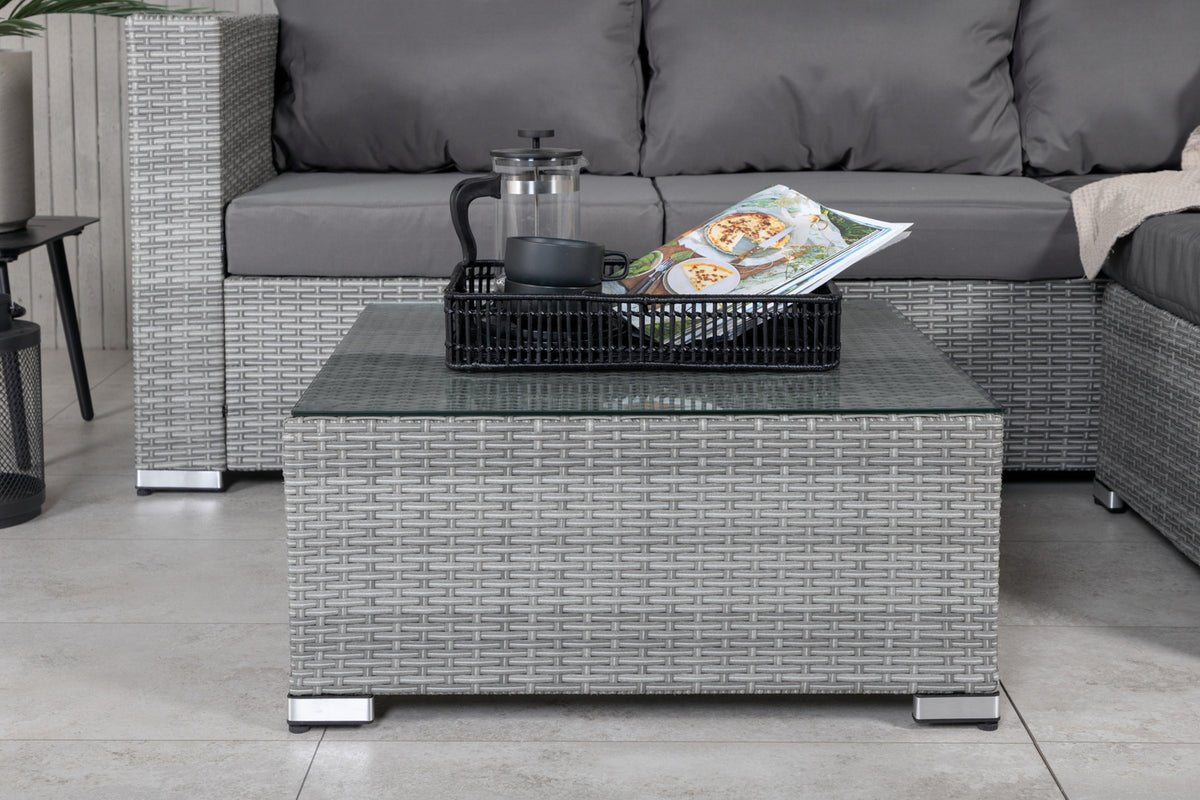 Garten Loungeset Amelia – Polyrattan Sofa mit Tisch & Kissen in Grau