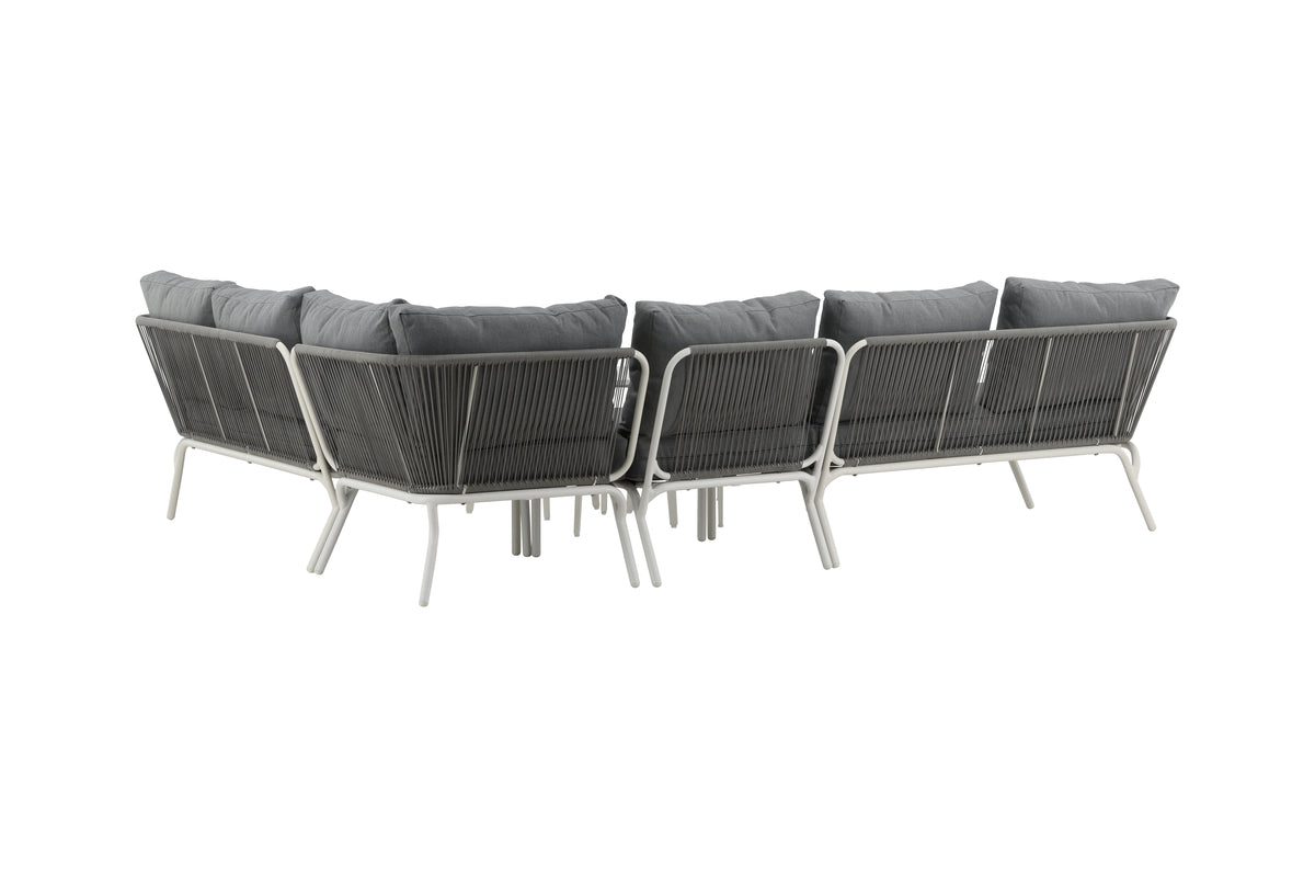 Garten Loungeset Lexy - aus weißem Stahl mit grauen Kissen