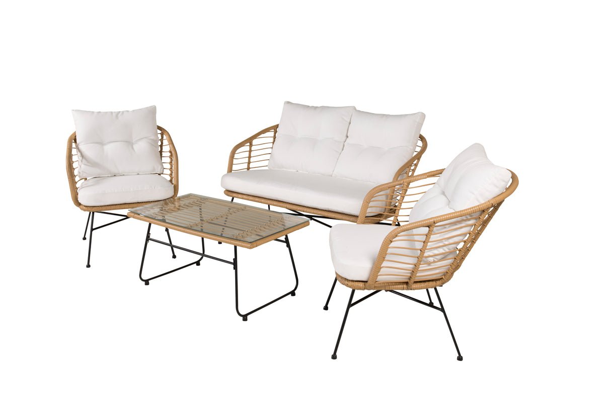 Garten Loungeset Raina – 4-teiliges Set mit Glasplatte & Kissen