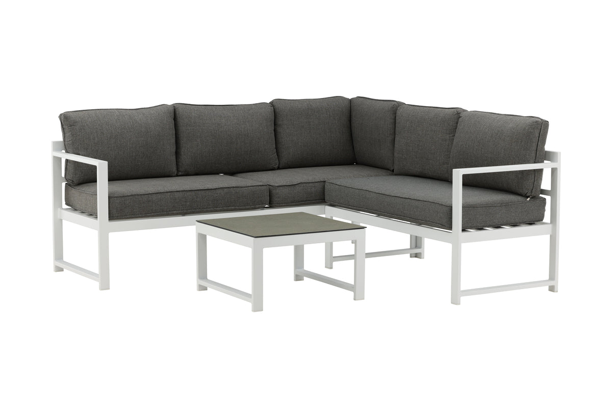 Garten Loungeset Tamara – in Grau mit Glasplatte für Terrasse & Balkon