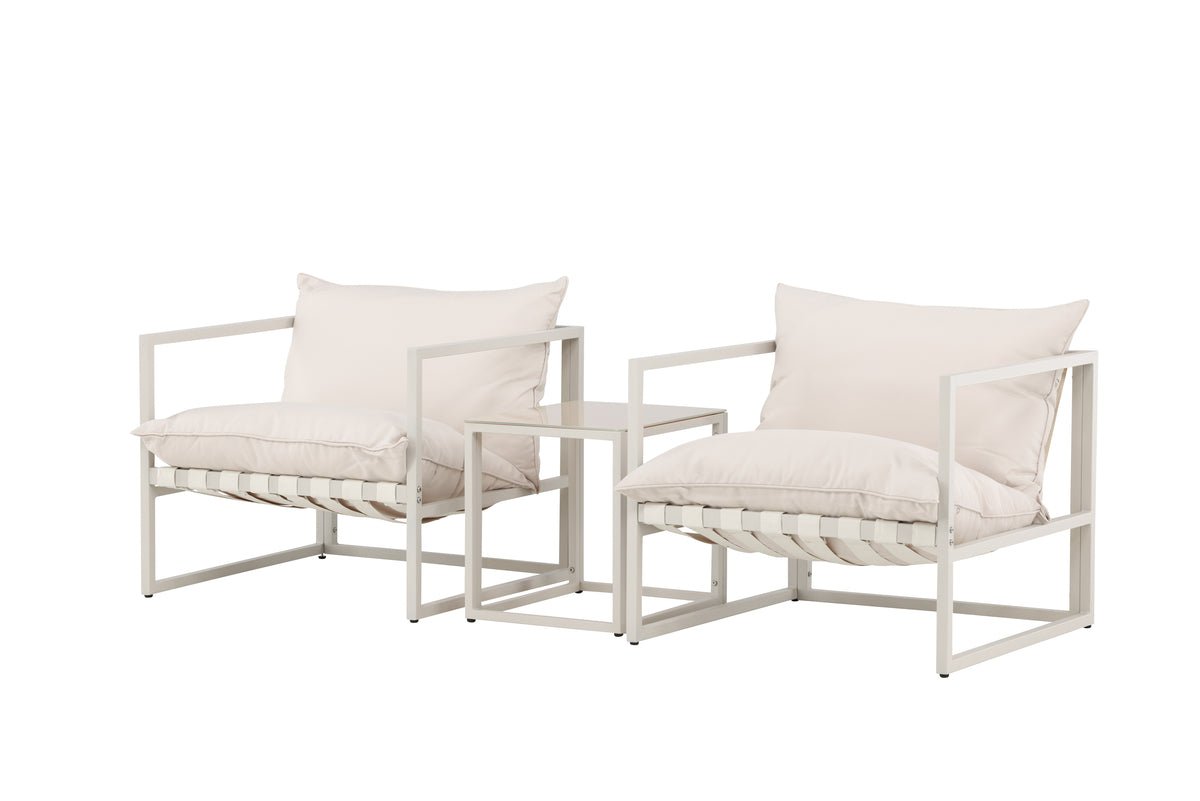 Garten Loungeset Valenza – 3-teiliges Outdoor-Set in Beige mit Glastisch