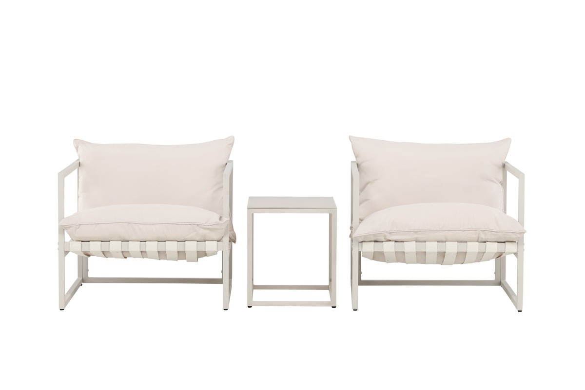 Garten Loungeset Valenza – 3-teiliges Outdoor-Set in Beige mit Glastisch