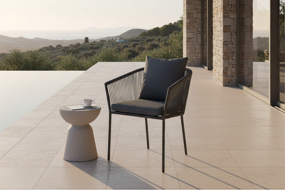 4er Set - Gartenstuhl Tavira Schwarz/Grau