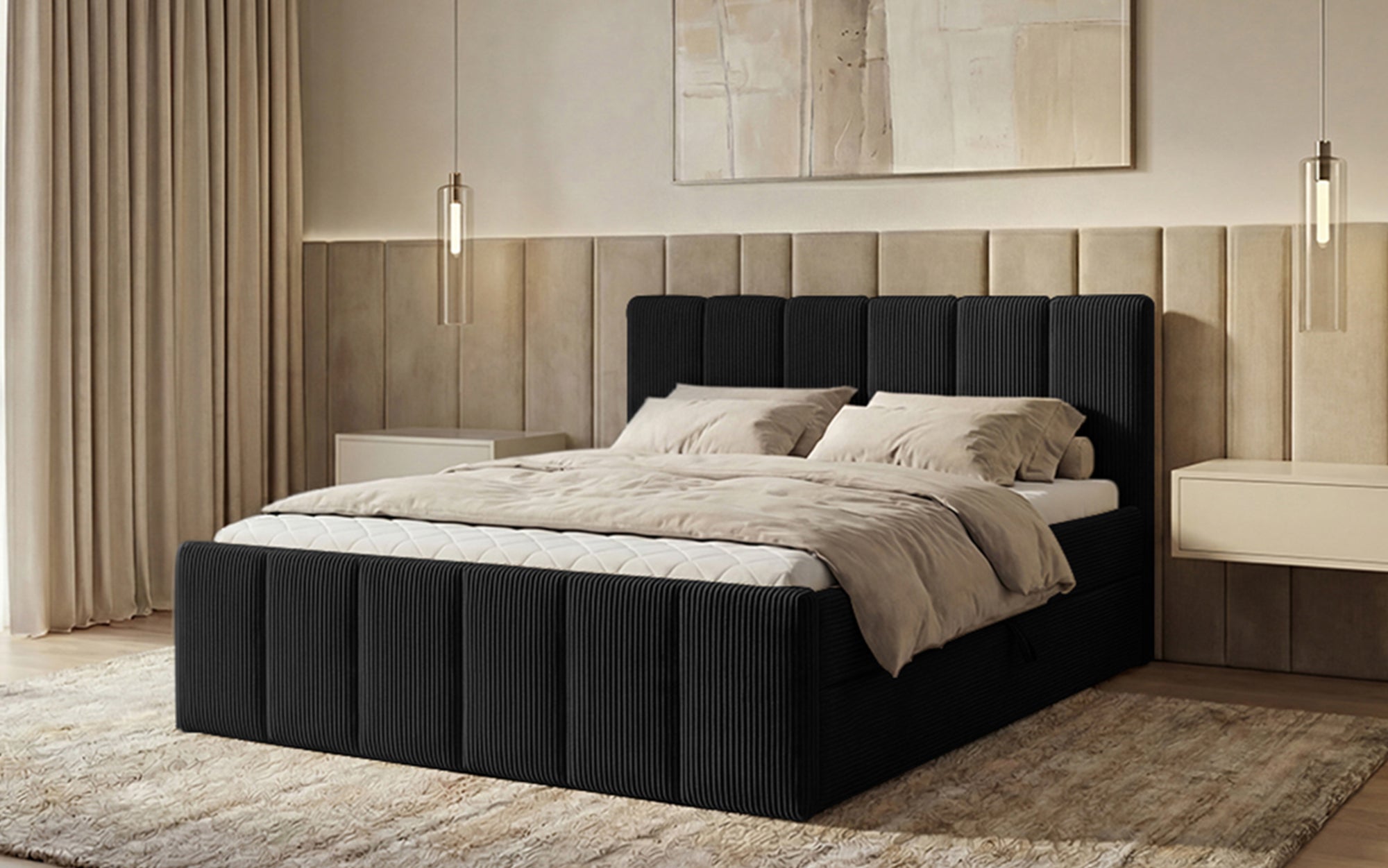 Boxspringbett Siena mit hochklappbarem Stauraum in Cord