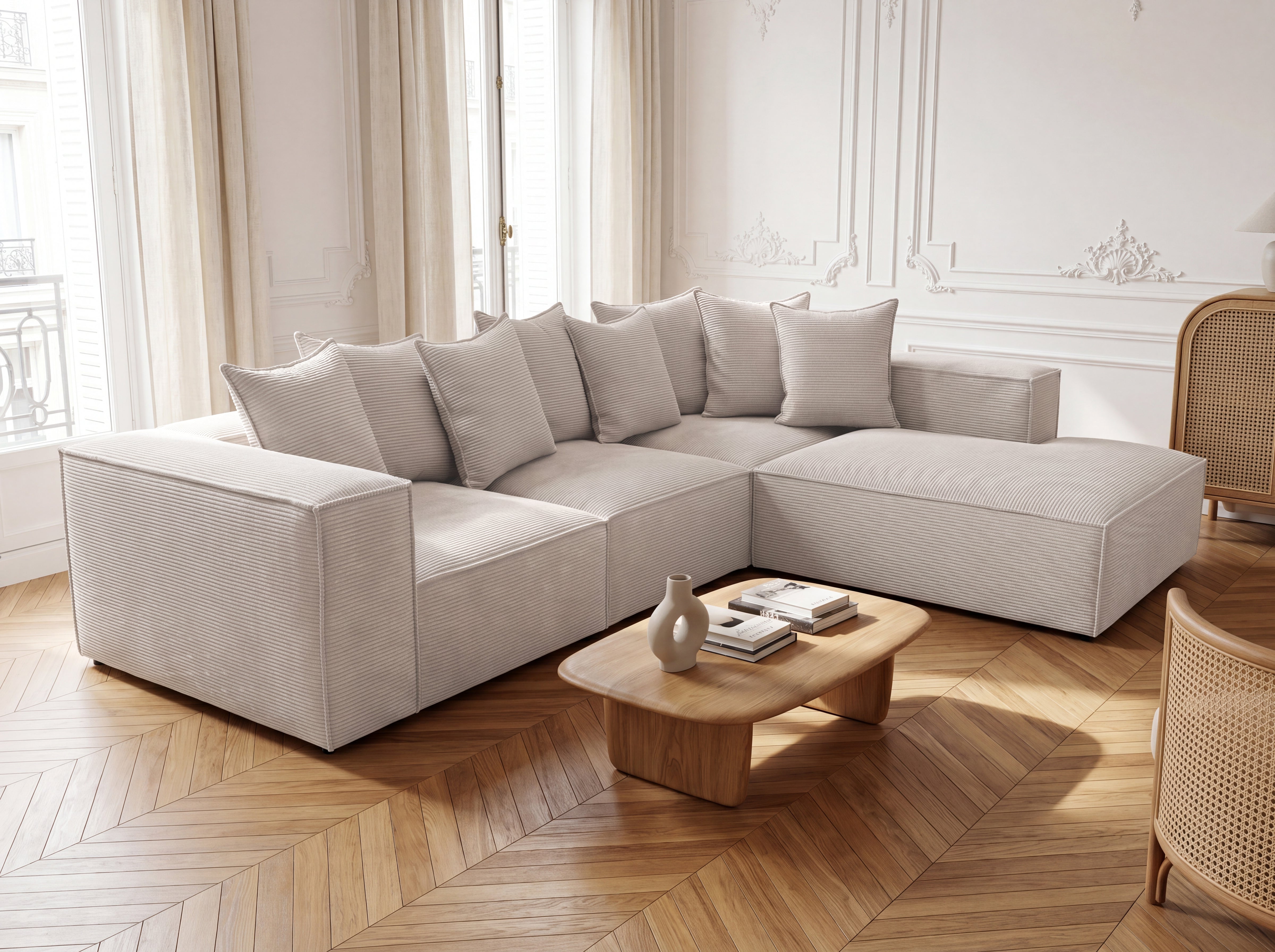 Designer Sofa Largo mit langer Ottomane in Cord