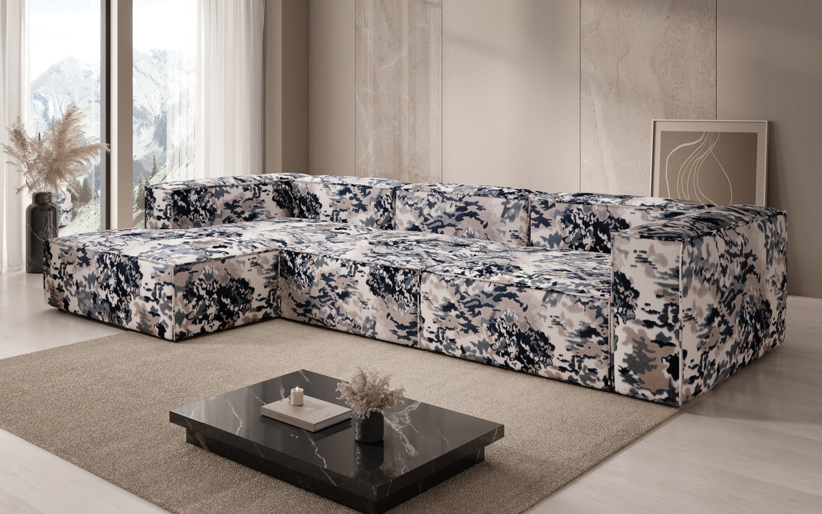 Designer Ecksofa Lesley - Jacquard mit Aquarell-Muster