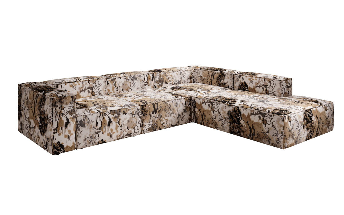 Designer Ecksofa Lesley mit langer Ottomane - Jacquard mit Aquarell-Muster