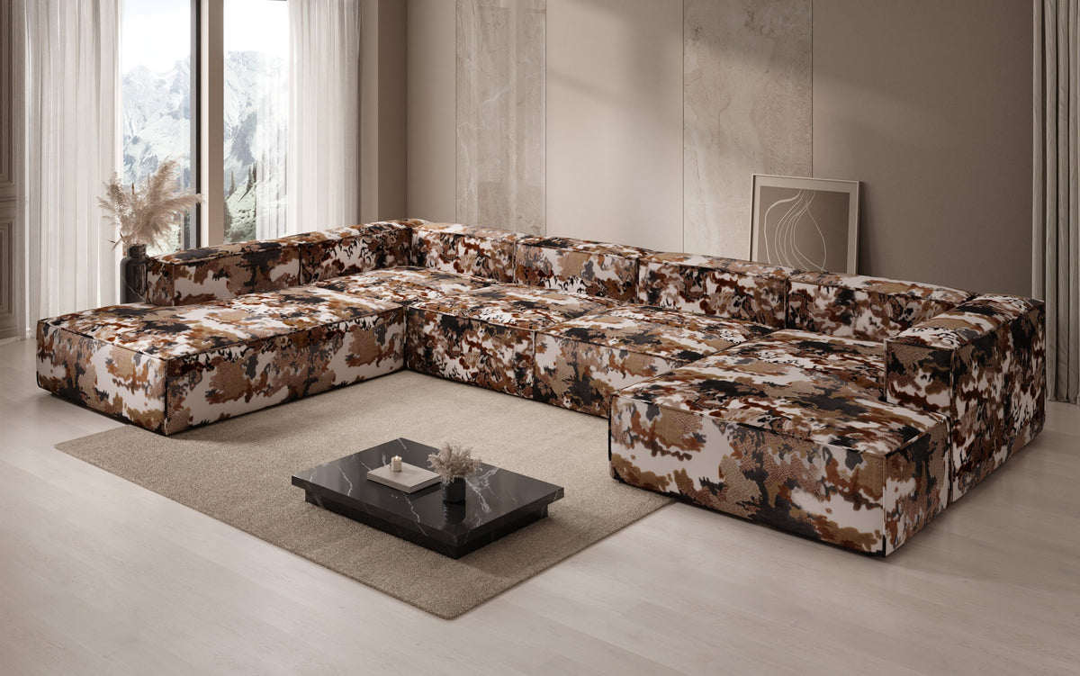 Designer Sofa Lesley U XXL - Jacquard mit Aquarell-Muster