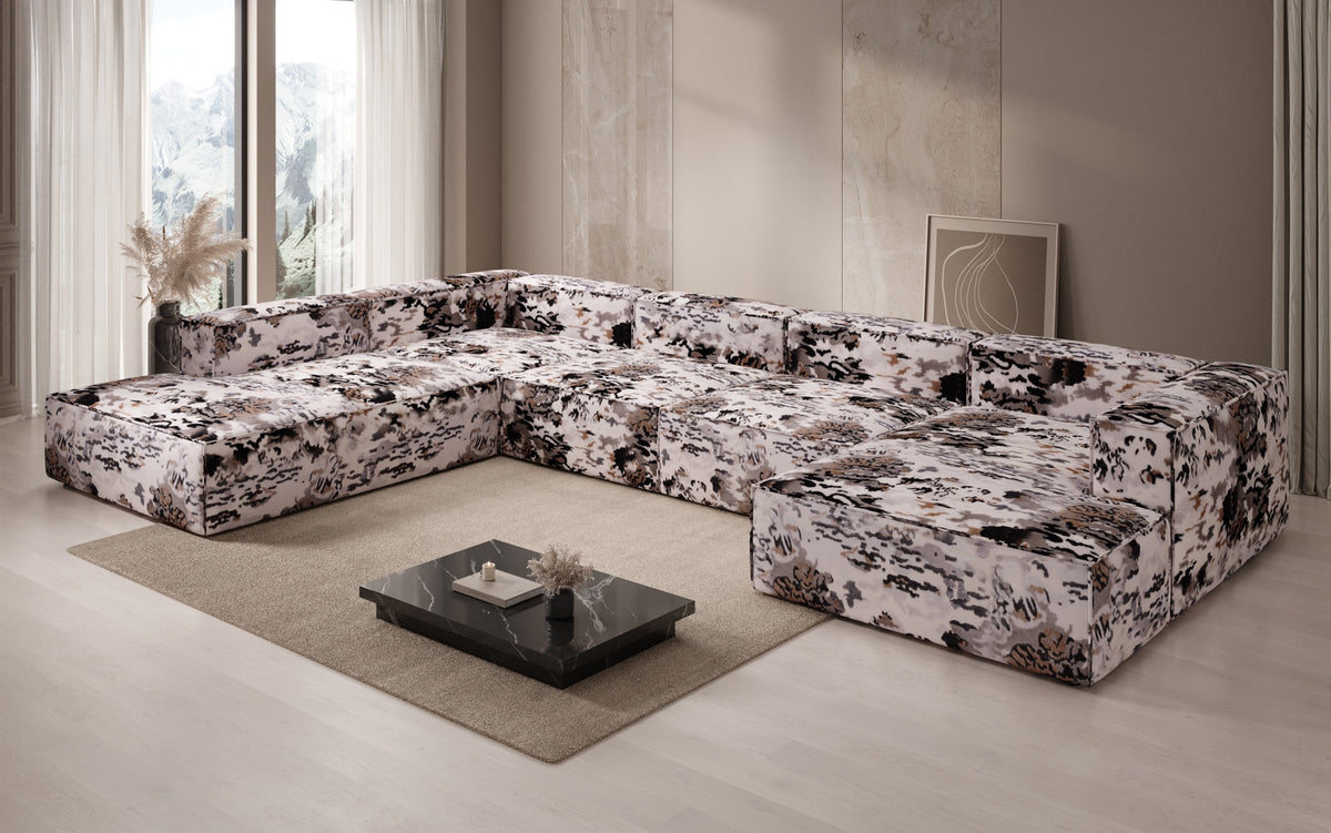 Designer Sofa Lesley U XXL - Jacquard mit Aquarell-Muster