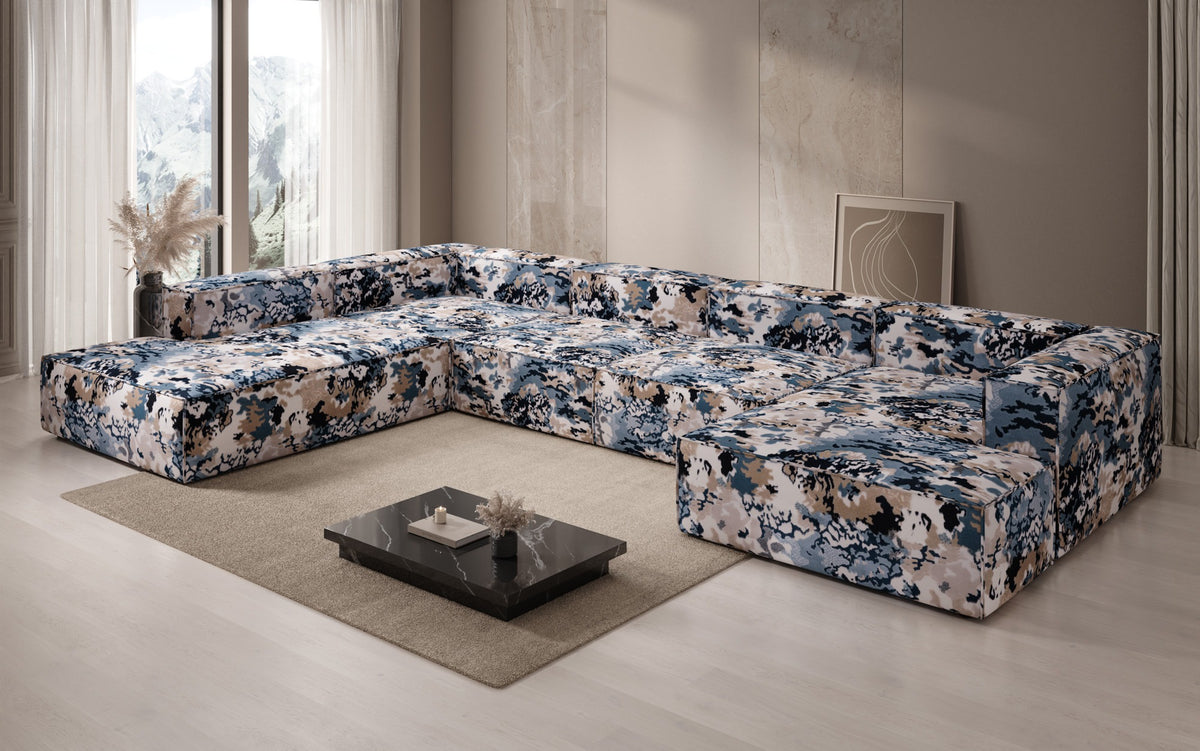 Designer Sofa Lesley U XXL - Jacquard mit Aquarell-Muster