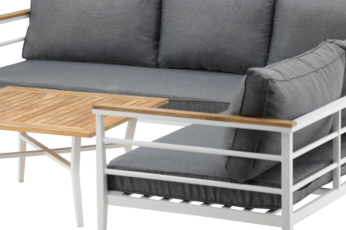 Lounge Set Puerto – aus Metall mit Teakholz-Details, inkl. Kissen