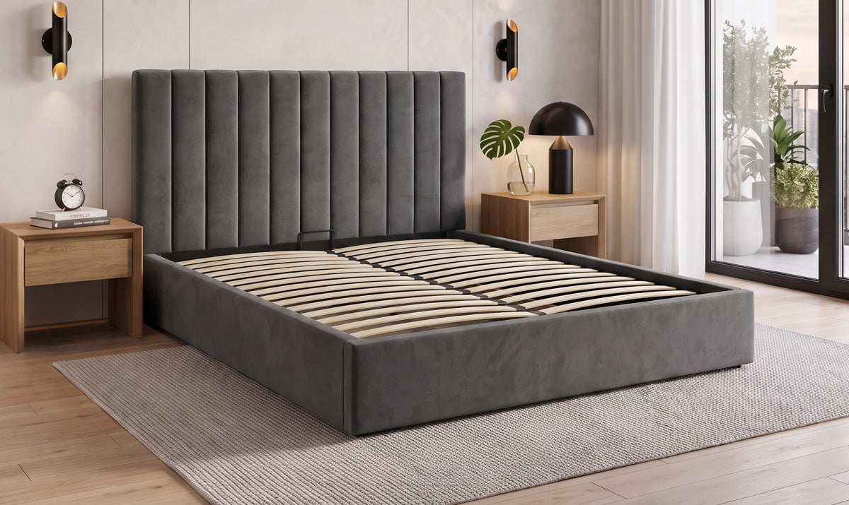 Designer Polsterbett Livia in Samt mit Stauraum