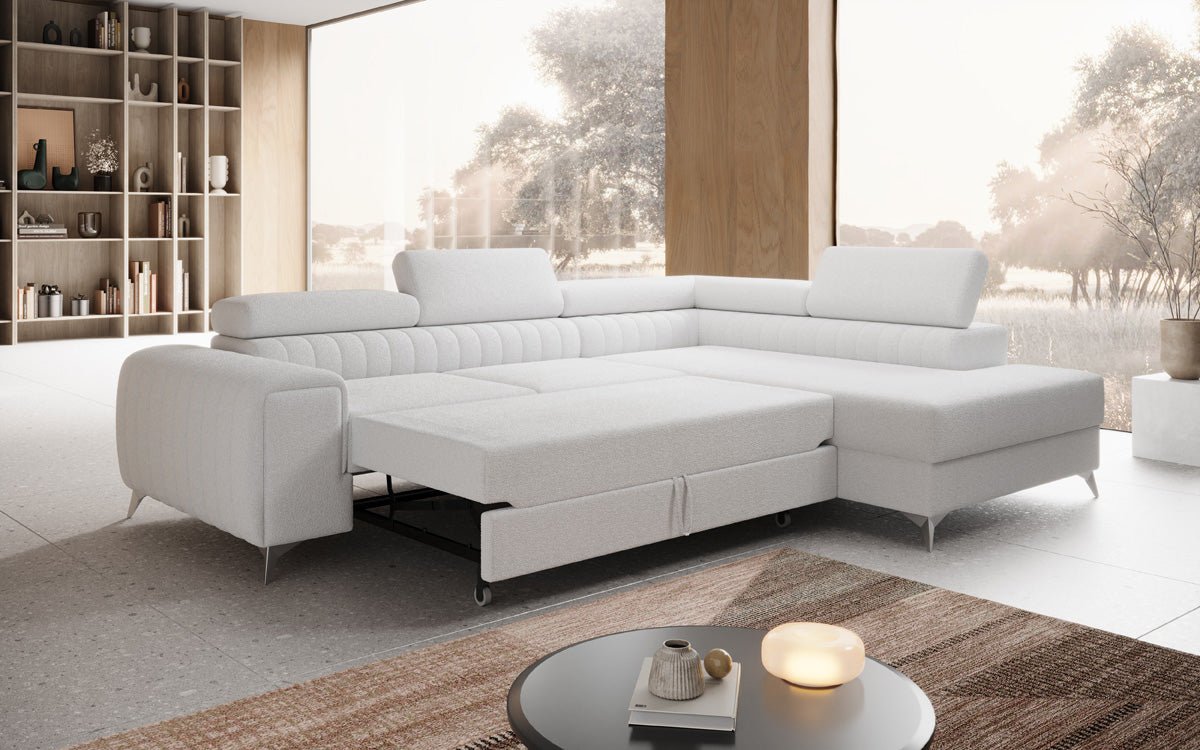 Designer Sofa Aurea L mit Schlaf- und Klappfunktion in Bouclé