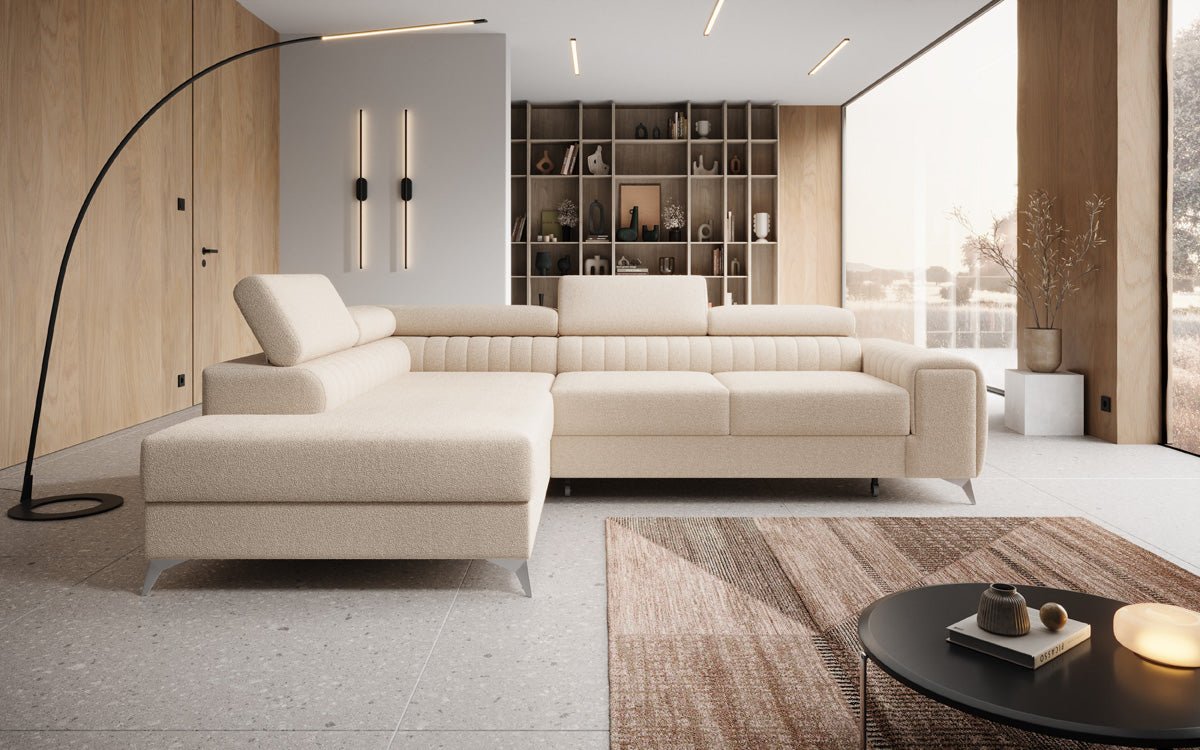 Designer Sofa Aurea L mit Schlaf- und Klappfunktion in Bouclé