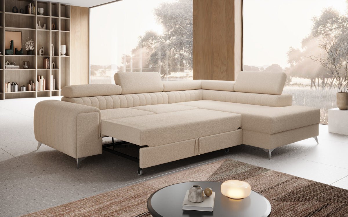Designer Sofa Aurea L mit Schlaf- und Klappfunktion in Bouclé