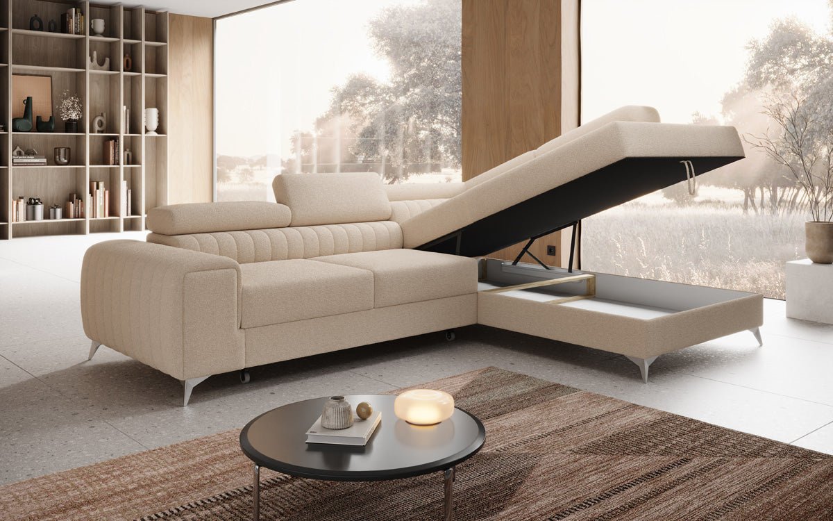 Designer Sofa Aurea L mit Schlaf- und Klappfunktion in Bouclé