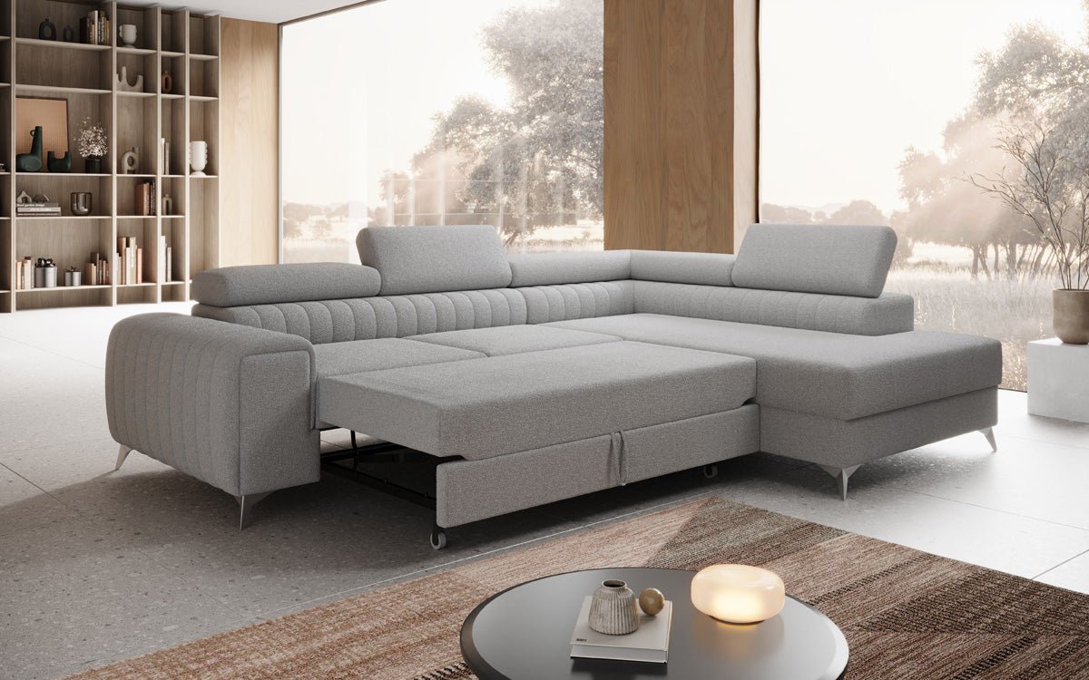 Designer Sofa Aurea L mit Schlaf- und Klappfunktion in Bouclé