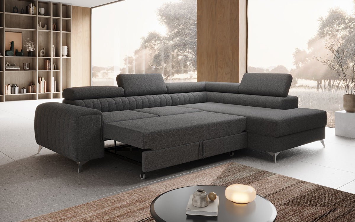 Designer Sofa Aurea L mit Schlaf- und Klappfunktion in Bouclé