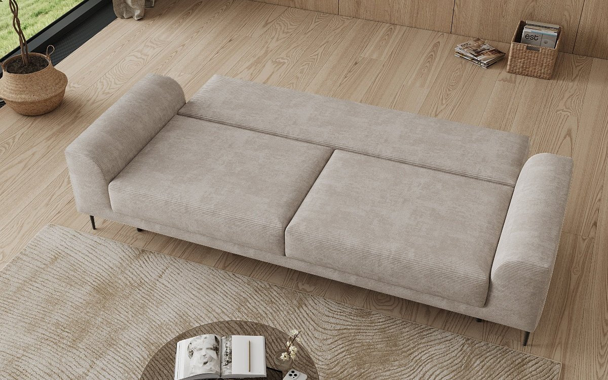 Designer 3 Sitzer Sofa Bloom in Cord mit Schlaffunktion und Stauraum