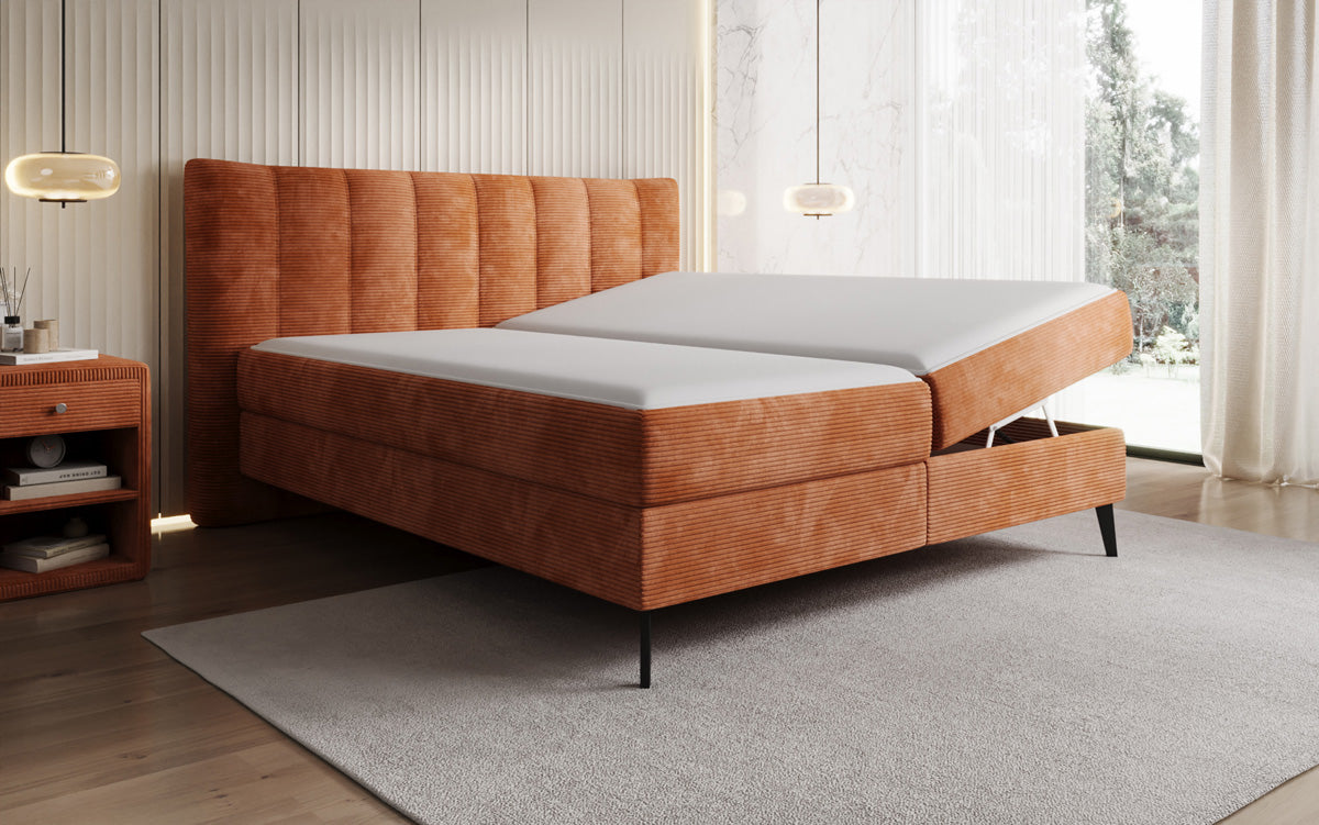 Boxspringbett Ines in Cord mit Stauraum