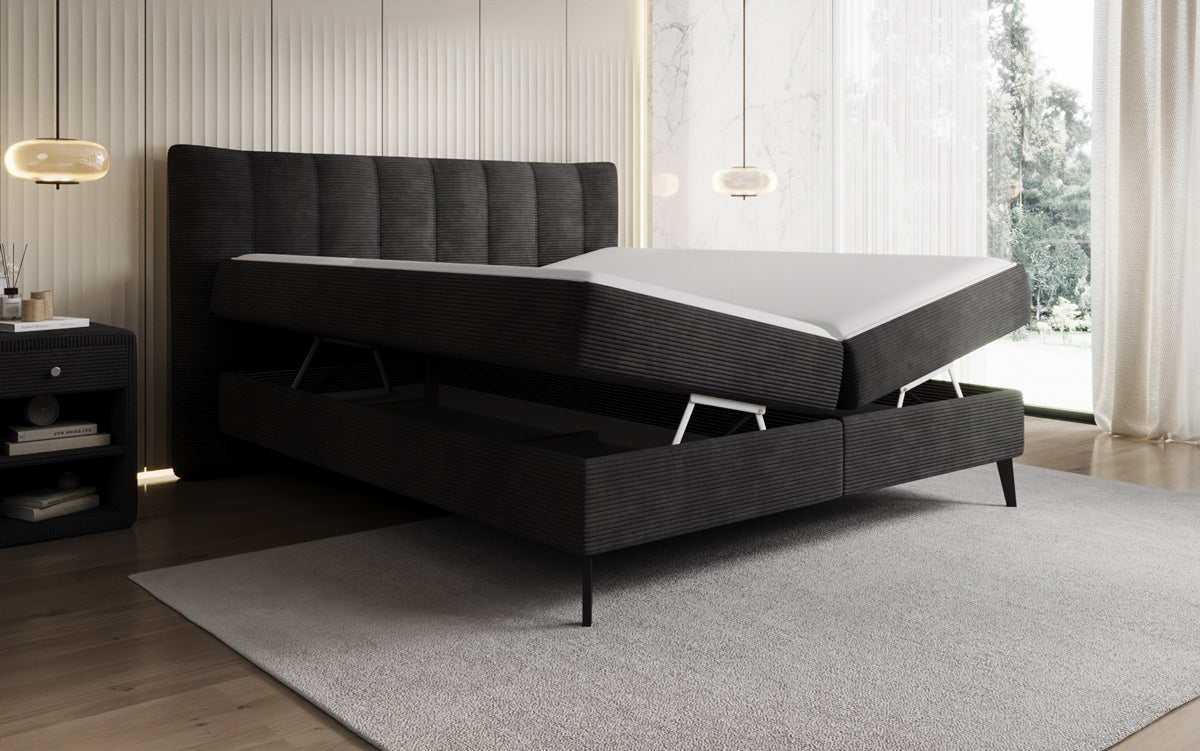 Boxspringbett Ines in Cord mit Stauraum