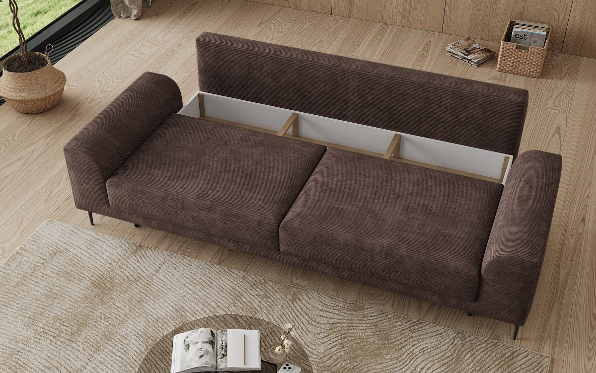 Designer 3 Sitzer Sofa Bloom in Cord mit Schlaffunktion und Stauraum