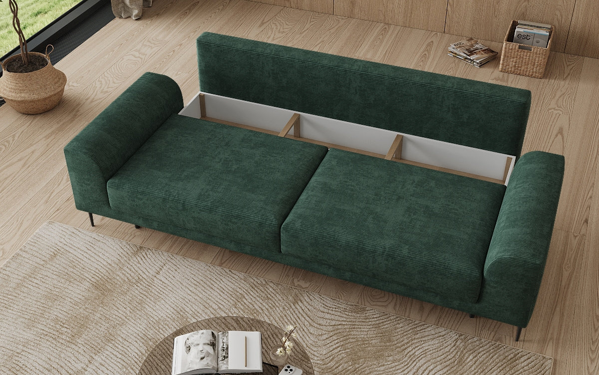 Designer 3 Sitzer Sofa Bloom in Cord mit Schlaffunktion und Stauraum