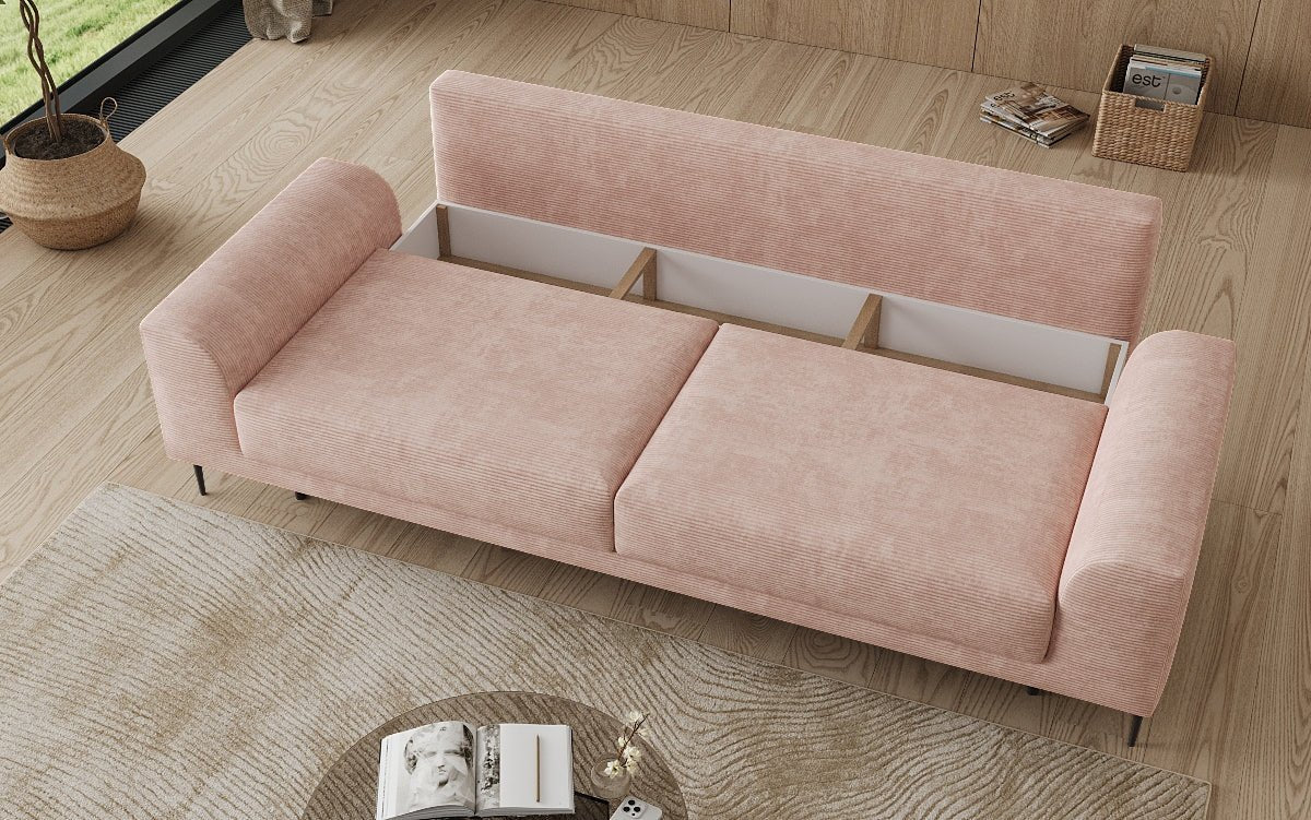 Designer 3 Sitzer Sofa Bloom in Cord mit Schlaffunktion und Stauraum