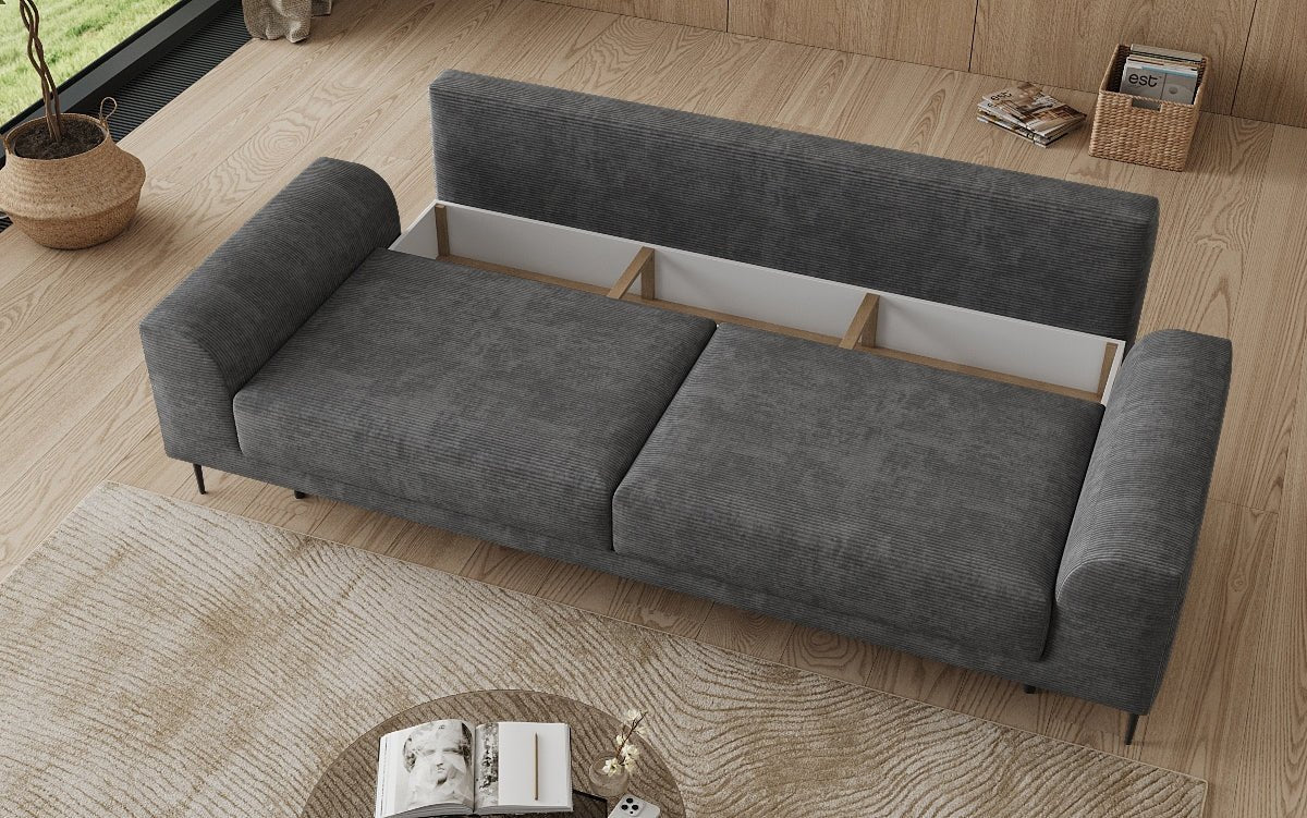 Designer 3 Sitzer Sofa Bloom in Cord mit Schlaffunktion und Stauraum
