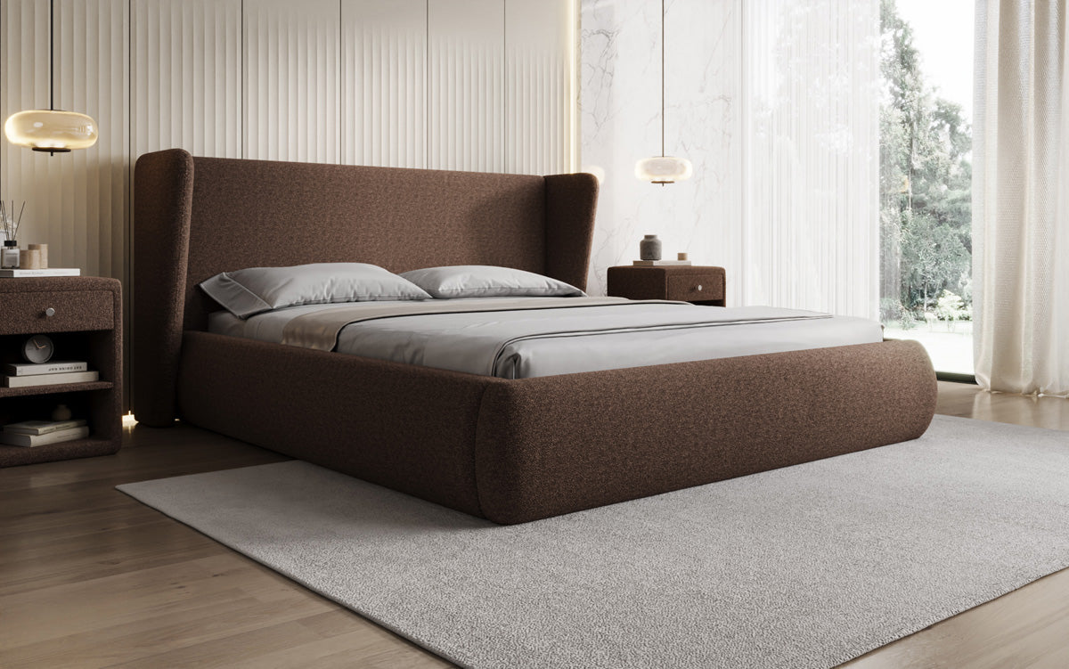 Designer Polsterbett Rosalie in Teddy Bouclé mit Stauraum