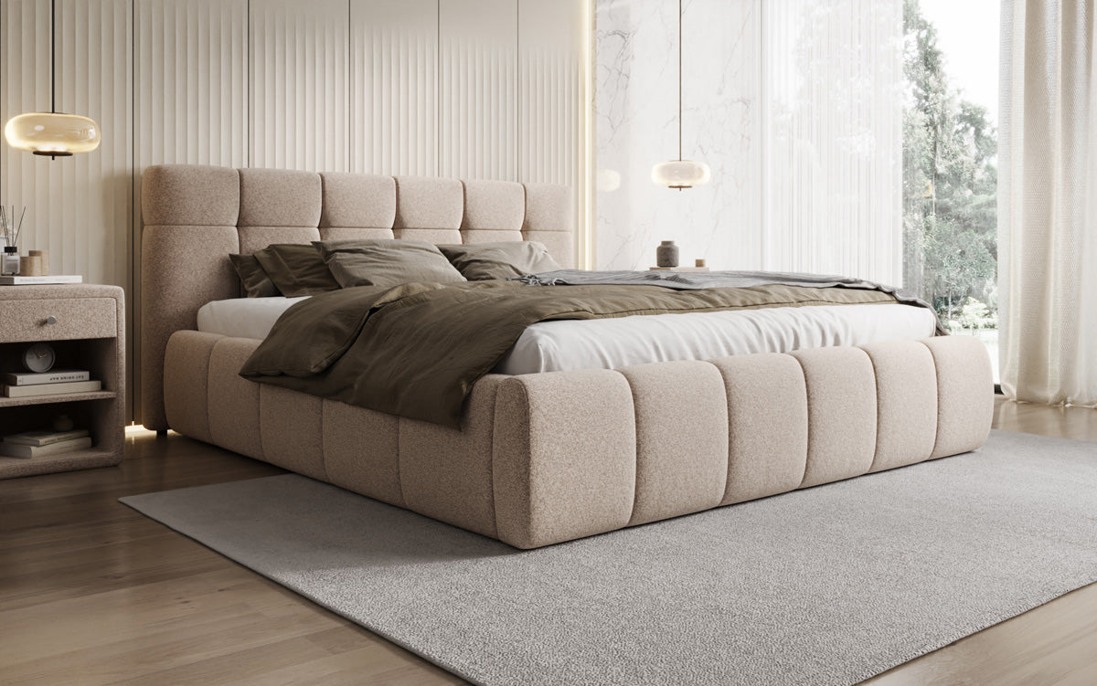 Designer Polsterbett Helena in Strukturstoff mit Stauraum
