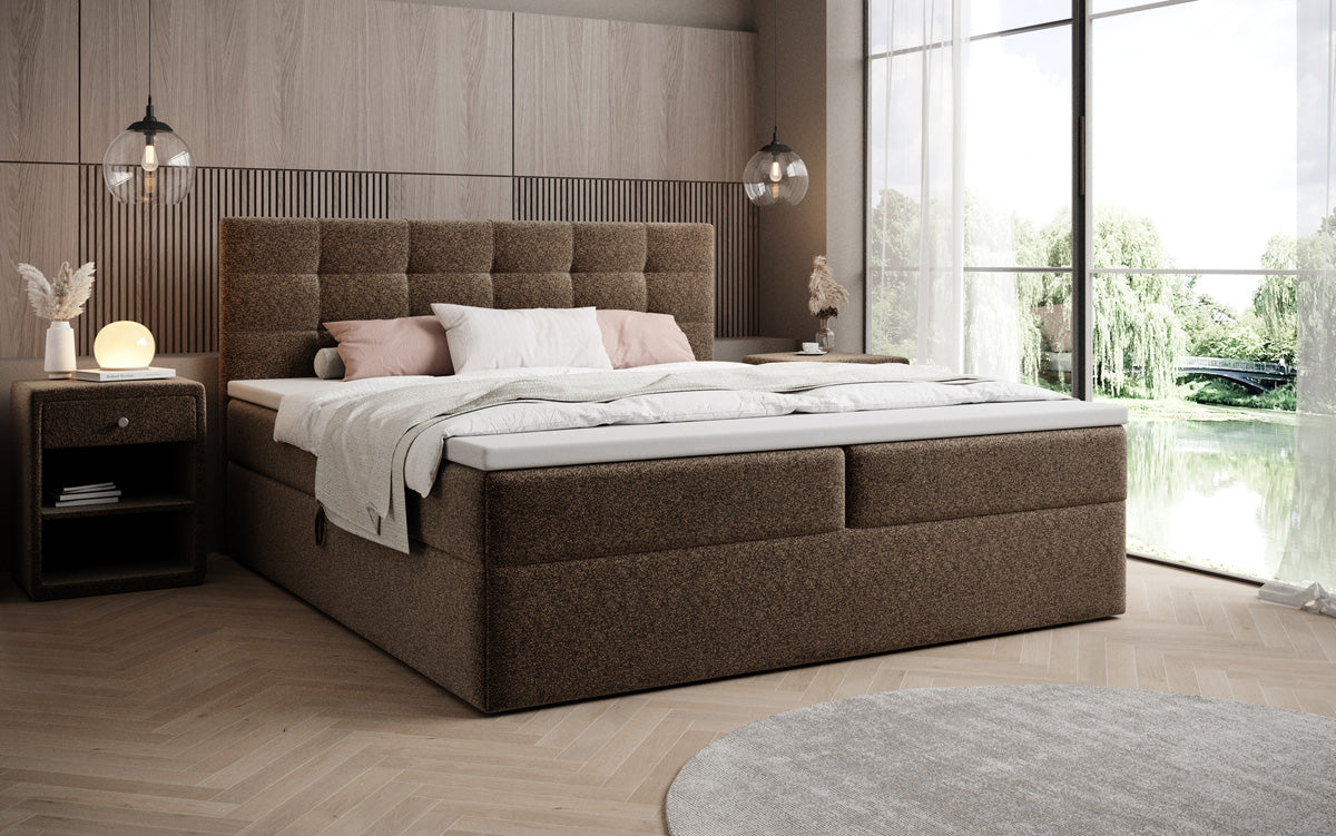 Boxspringbett Lux in Strukturstoff mit Stauraum