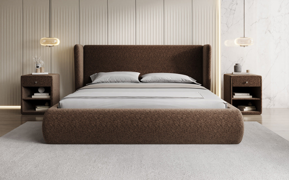 Designer Polsterbett Rosalie in Strukturstoff mit Stauraum