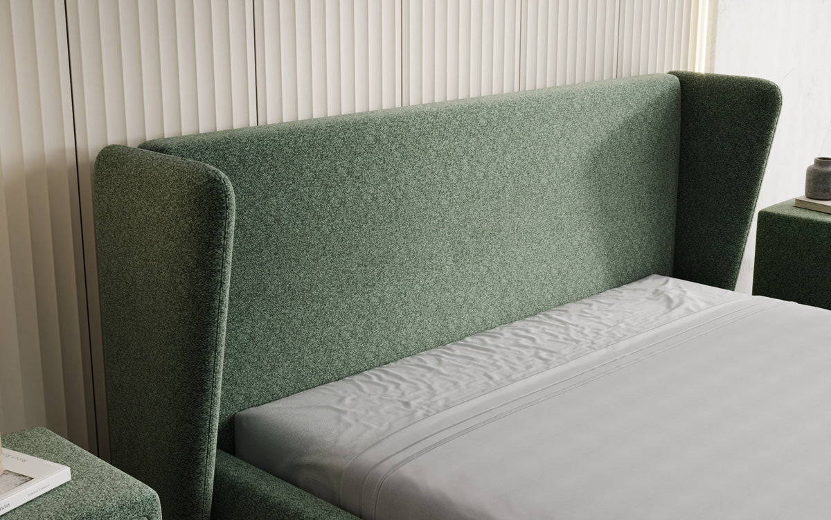 Designer Polsterbett Rosalie in Strukturstoff mit Stauraum