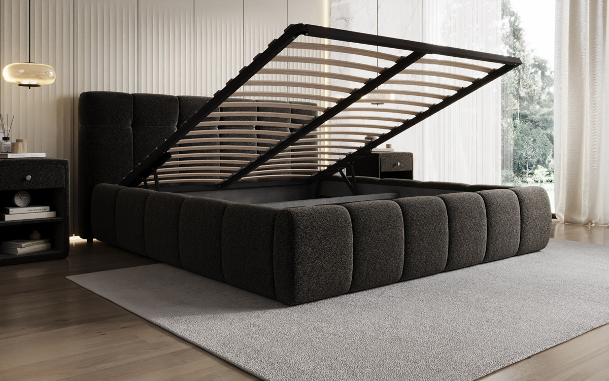 Designer Polsterbett Helena in Strukturstoff mit Stauraum