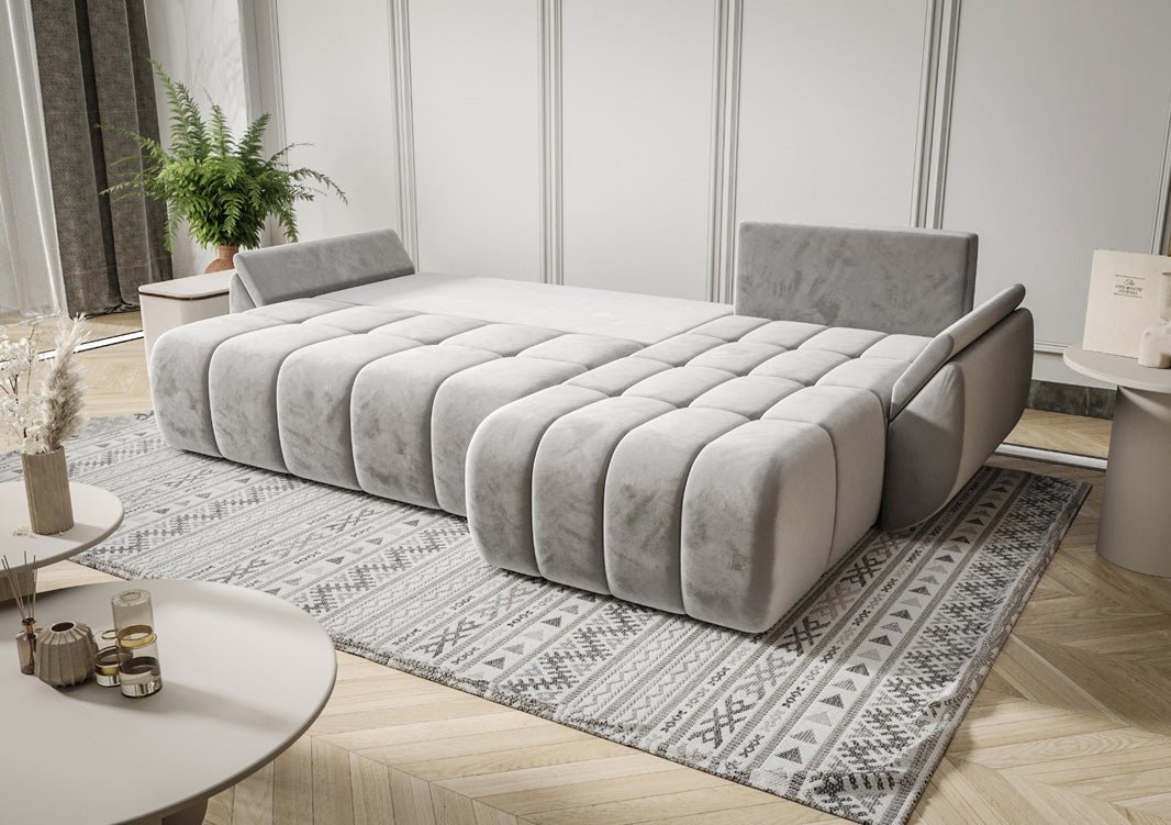 Designer Sofa Lenoa L mit Schlaf- und Klappfunktion in Samt