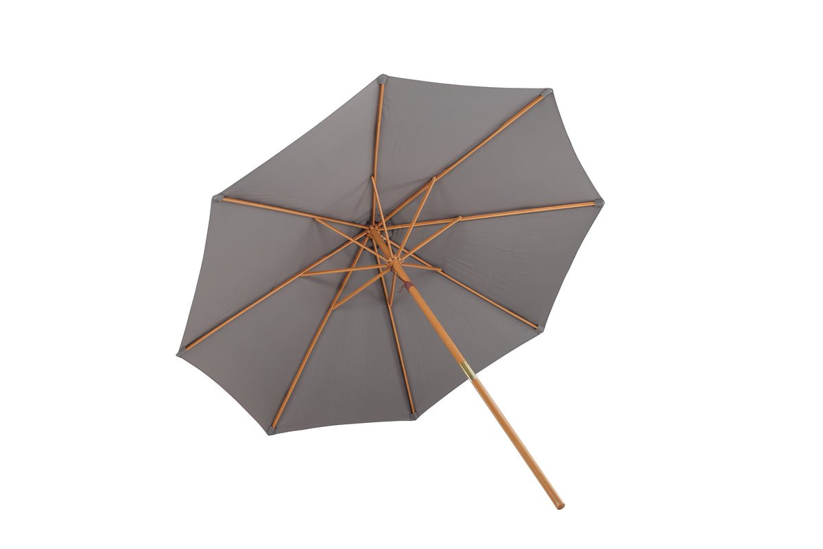Sonnenschirm Frida – Ø300 cm in Grau mit Holzgestell aus Buche