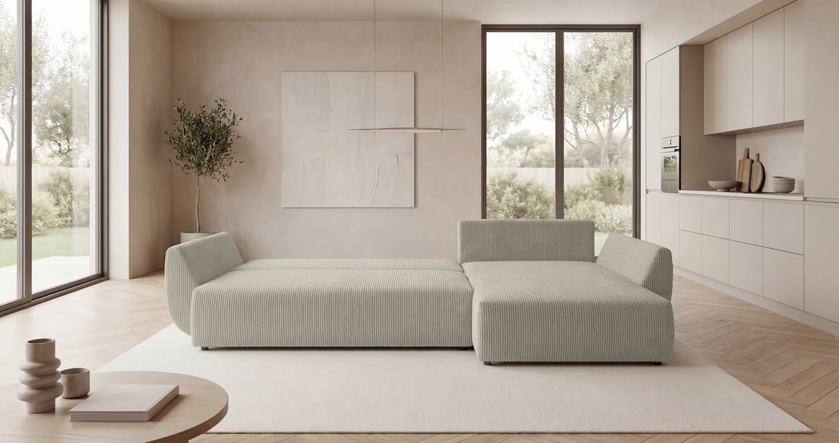 Designer Sofa Lenoa L mit Schlaf- und Klappfunktion in Cord