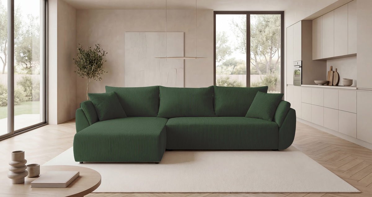 Designer Sofa Lenoa L mit Schlaf- und Klappfunktion in Cord