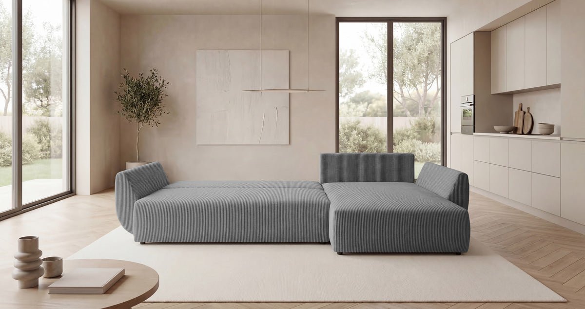 Designer Sofa Lenoa L mit Schlaf- und Klappfunktion in Cord