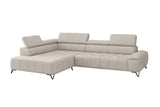 Designer Ecksofa Volo in Chenille Beige, Ottomane links