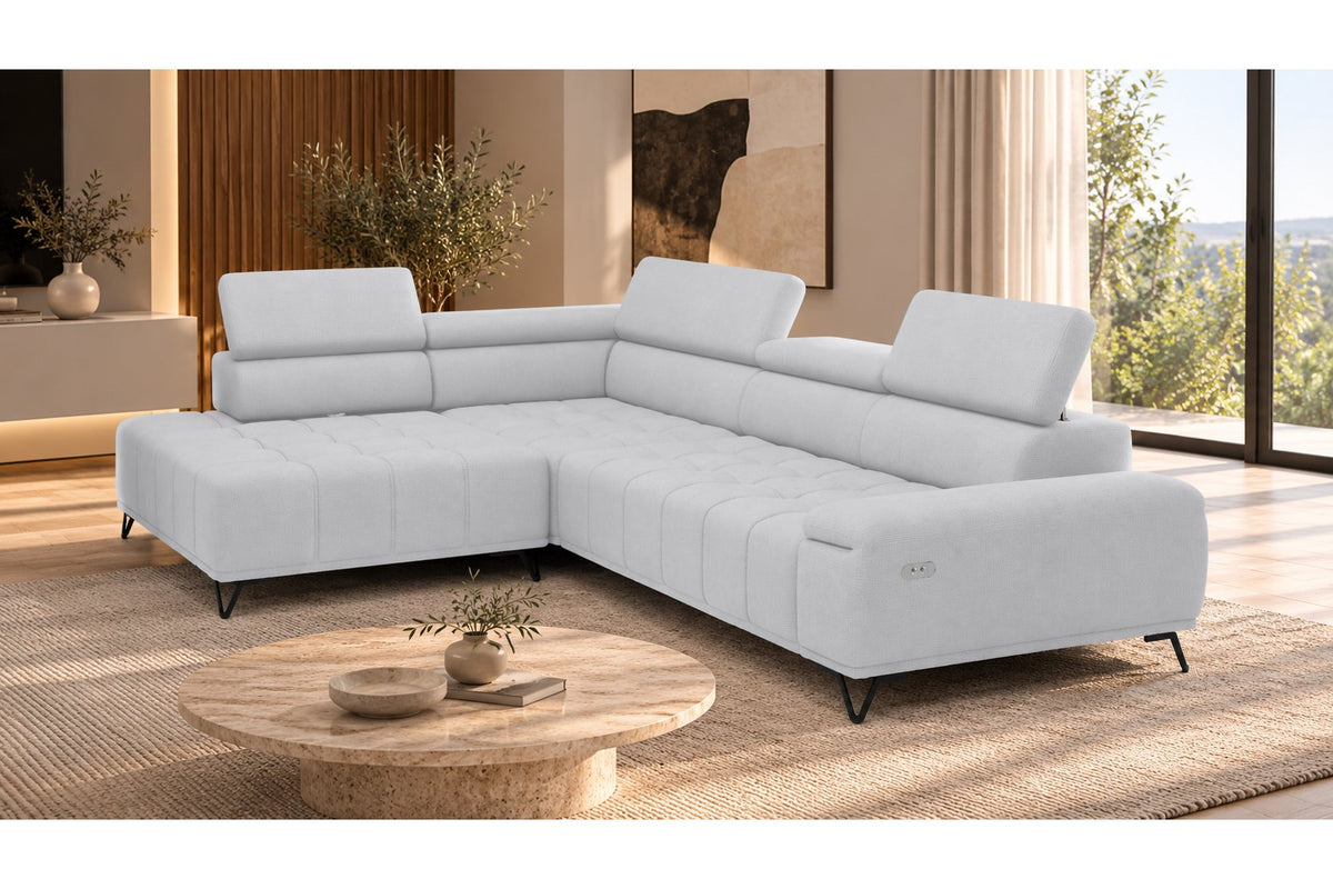Ecksofa Volo in Chenille Hellgrau, Ottomane links – Ansicht 4
