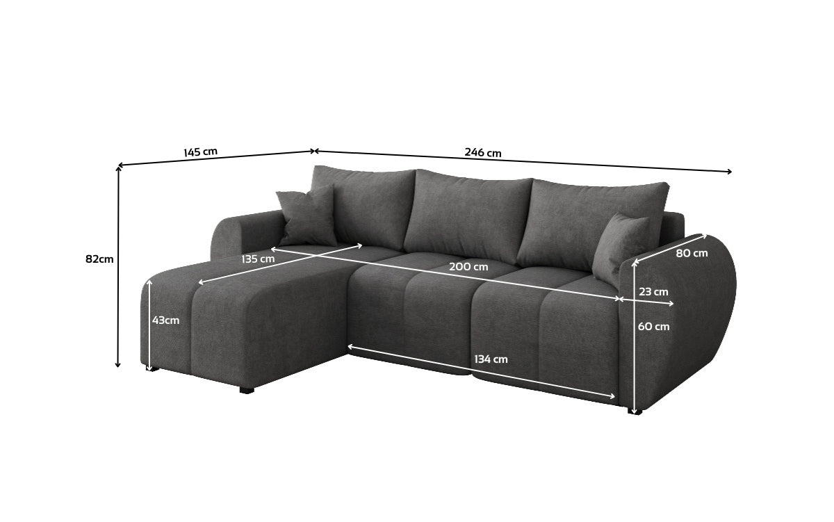 Designer Sofa Sorella L mit Schlaf- und Klappfunktion in Stoff