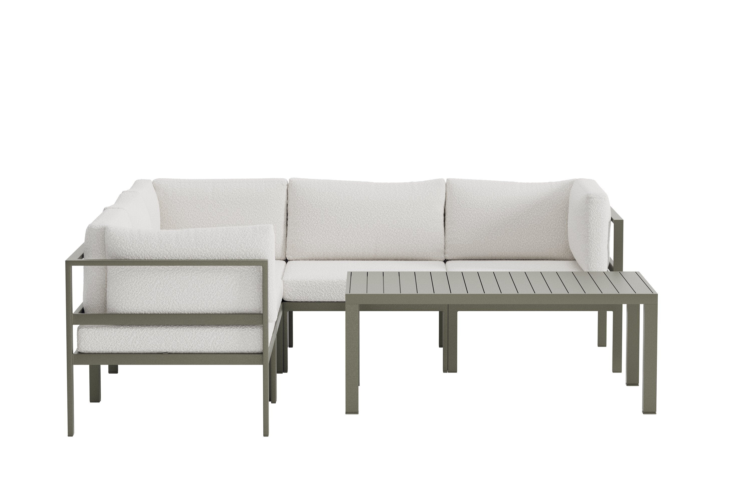 Garten Loungeset Torena 3+2 – Großes Ecksofa in Weiß mit Tisch