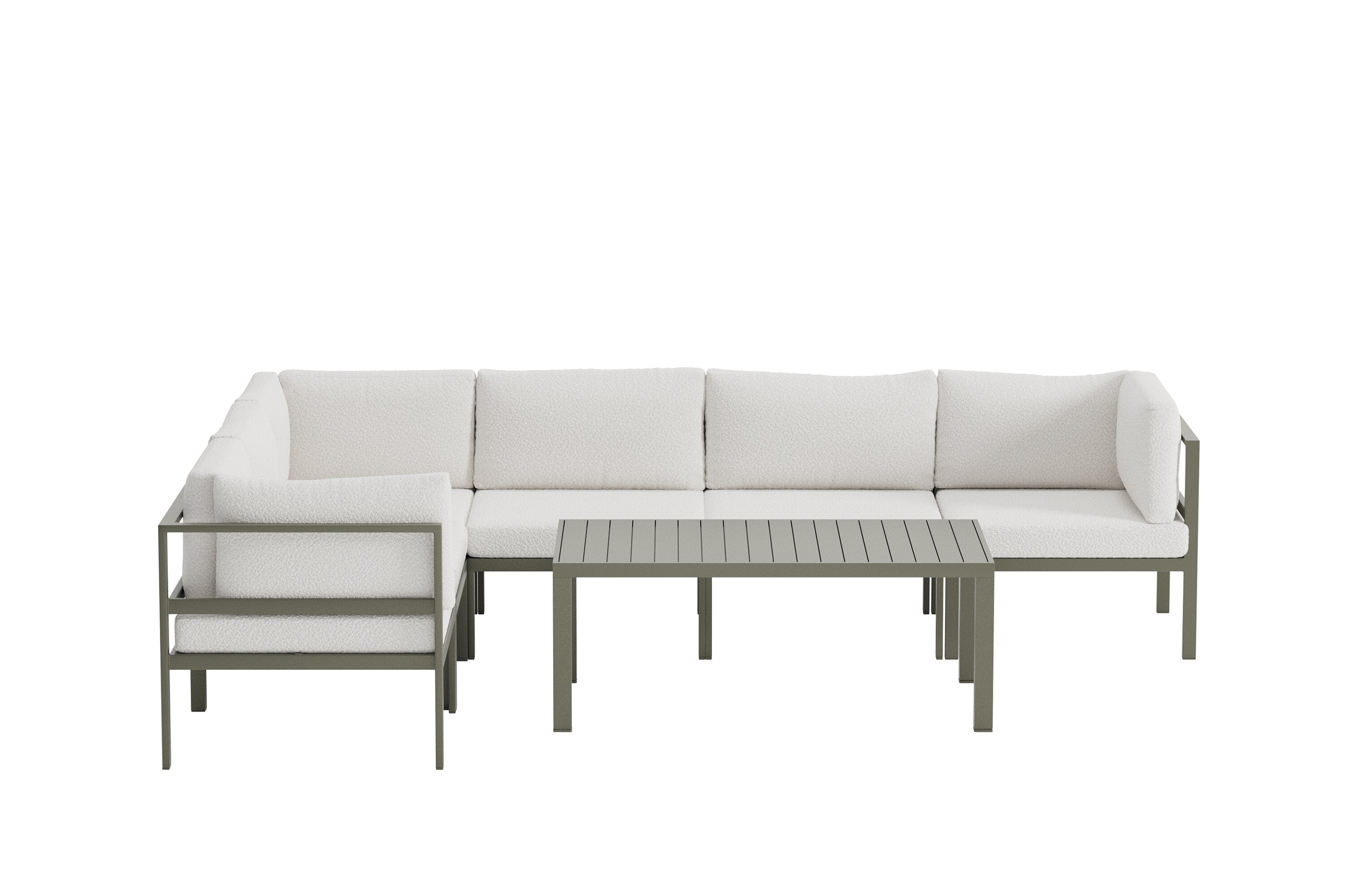 Garten Loungeset Torena 3+3 – Großes Ecksofa in Weiß mit Tisch