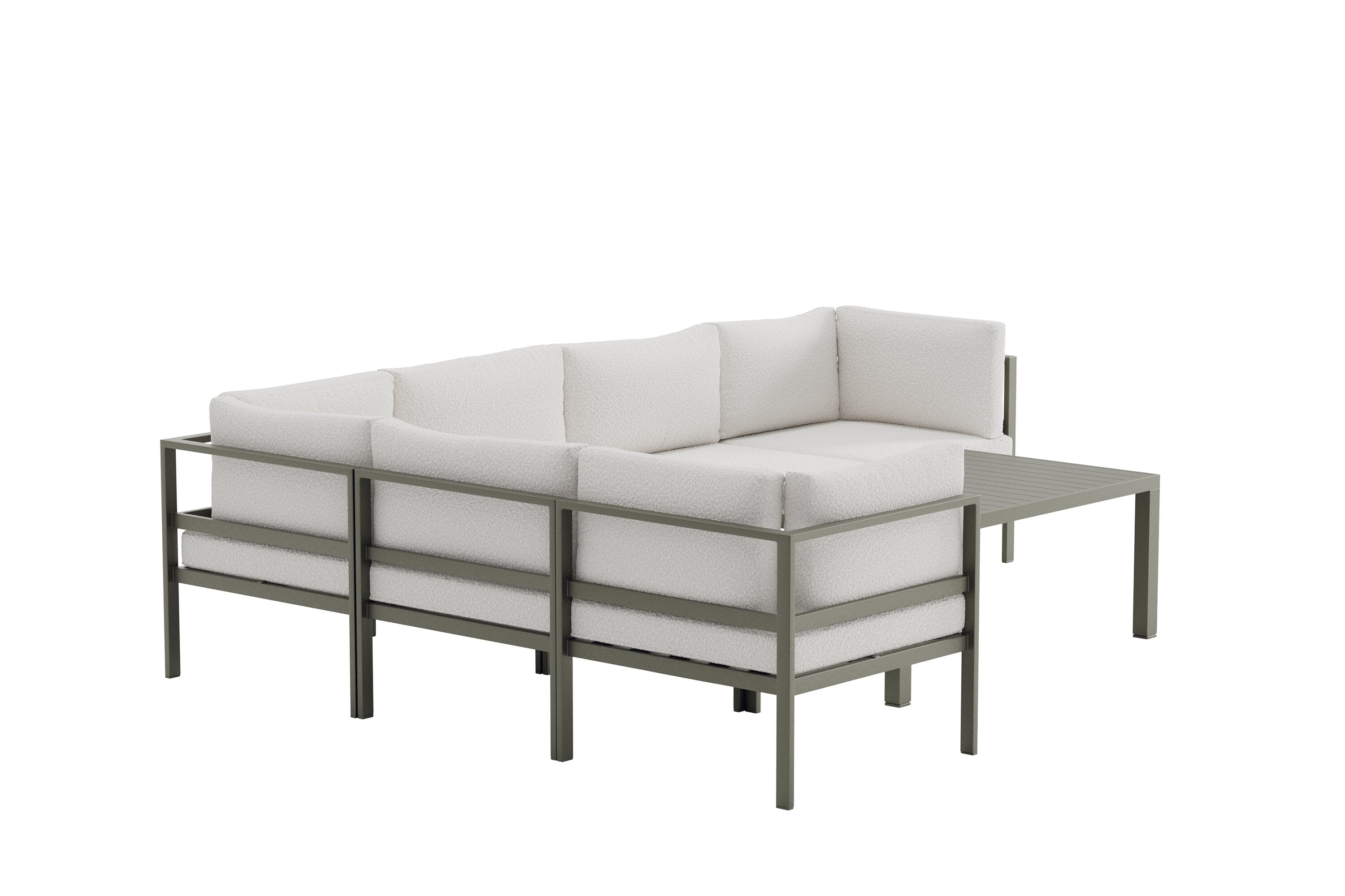 Garten Loungeset Torena 3+3 – Großes Ecksofa in Weiß mit Tisch