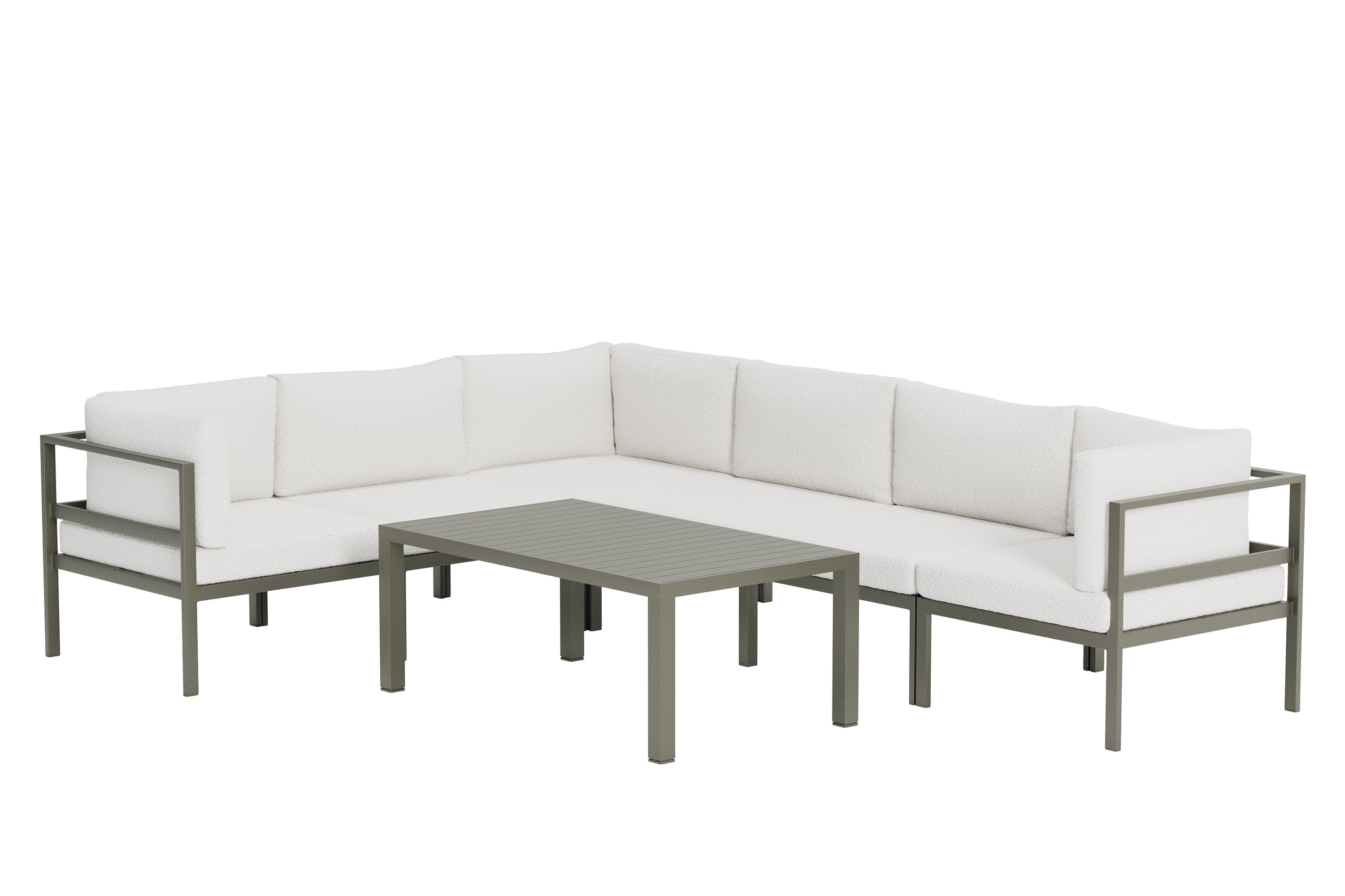 Garten Loungeset Torena 3+3 – Großes Ecksofa in Weiß mit Tisch
