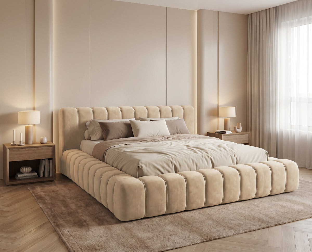 Designer Polsterbett Ivo in Samt – Beige